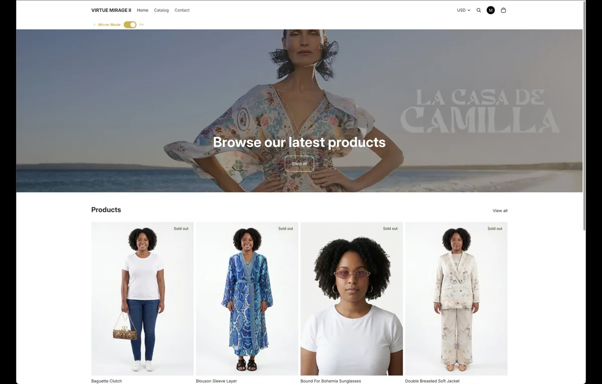 A womenswear storefront personalised to the individual shopper