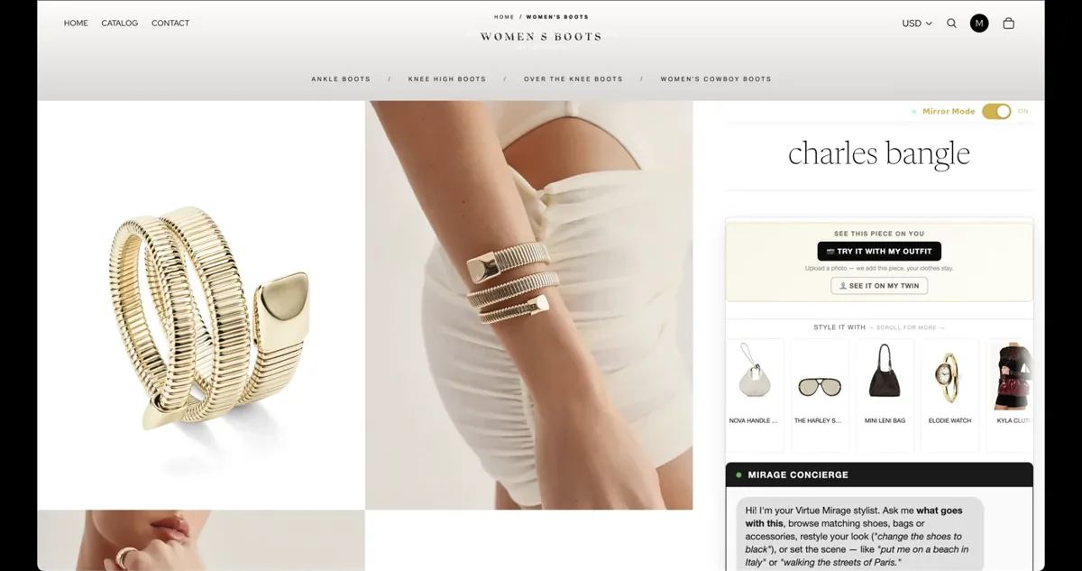 Jewellery shown on the customer in a boutique scene
