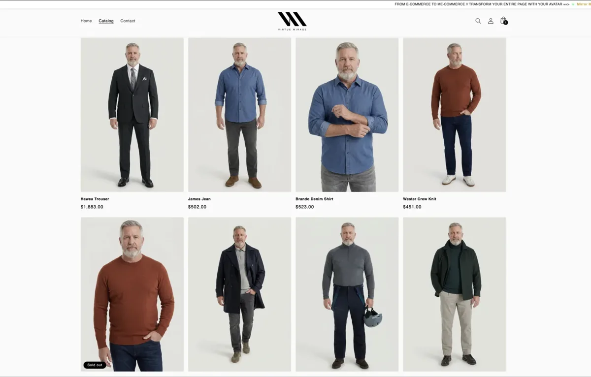 Menswear shown on the male customer's AI avatar instead of a model