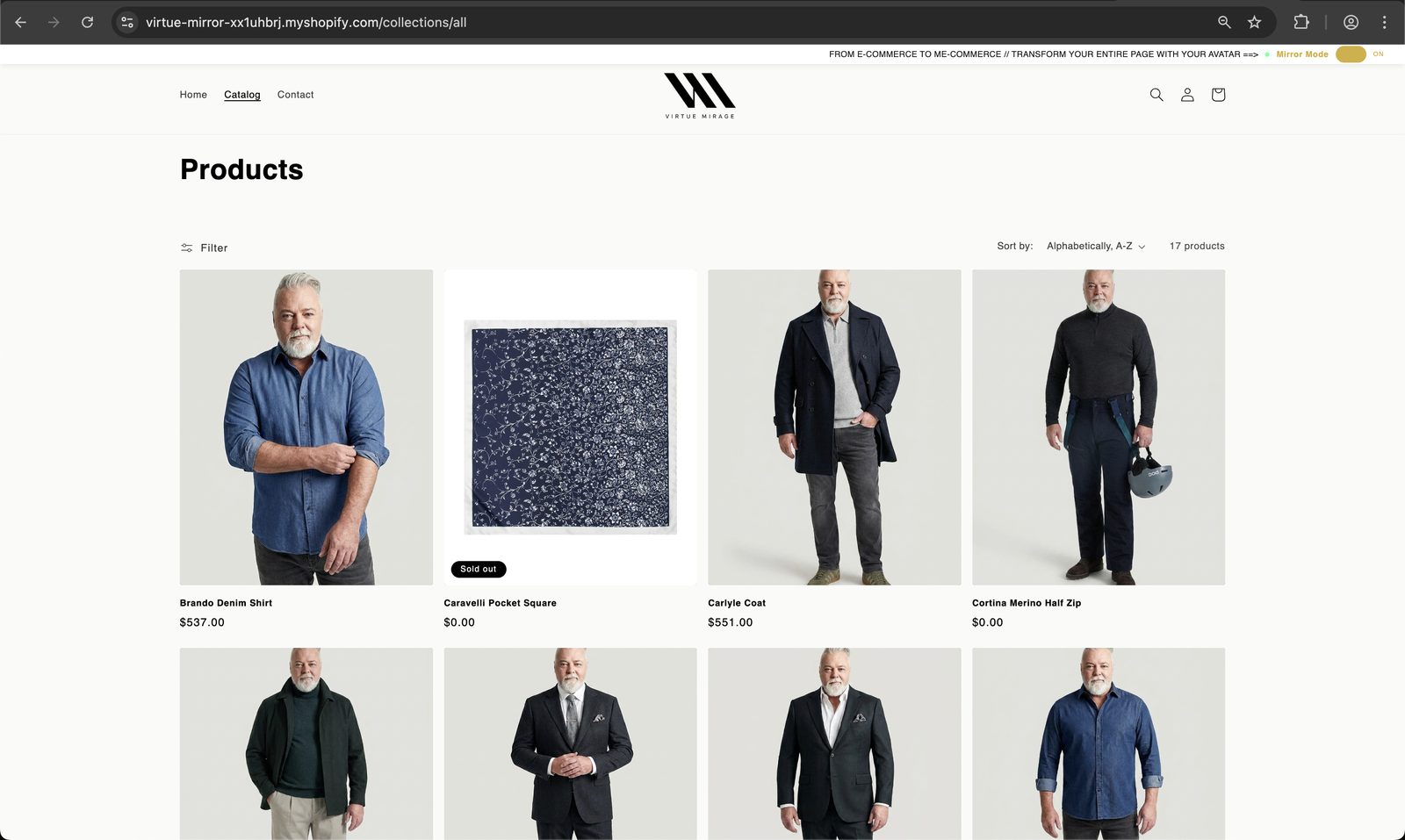 A whole store catalogue shown on one customer's own avatar