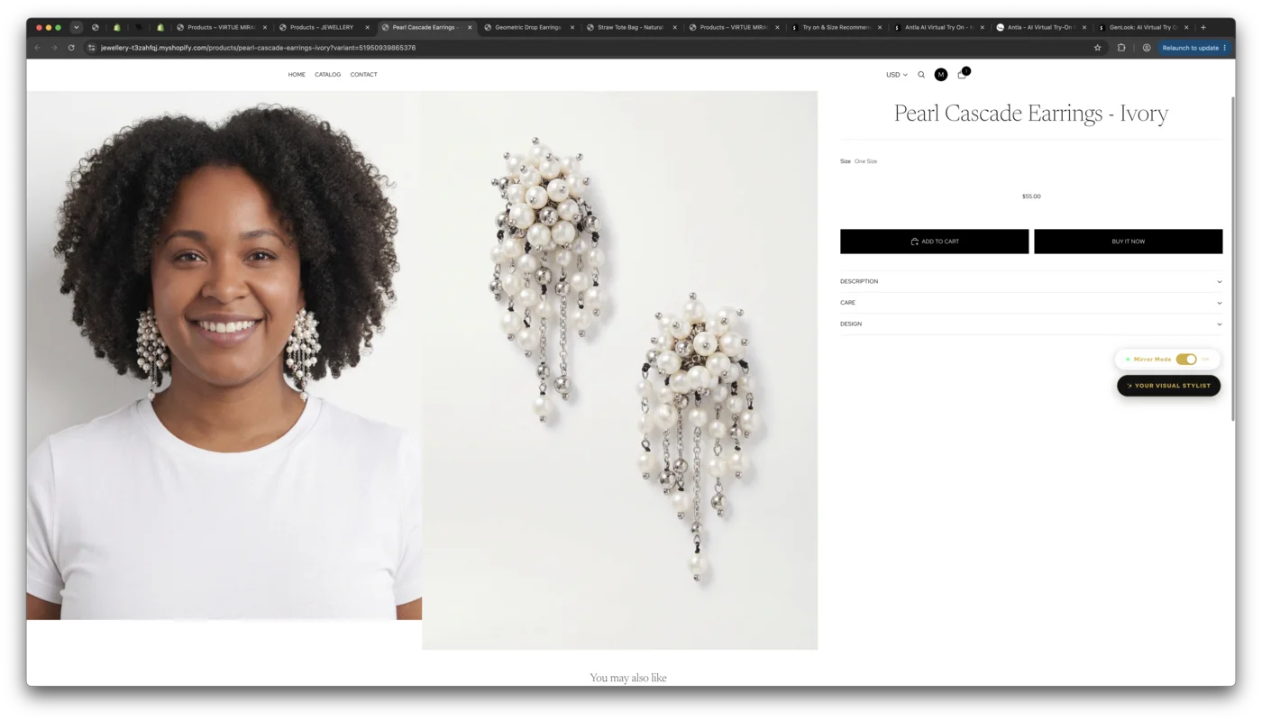Earrings shown on the customer, tried on with their own outfit