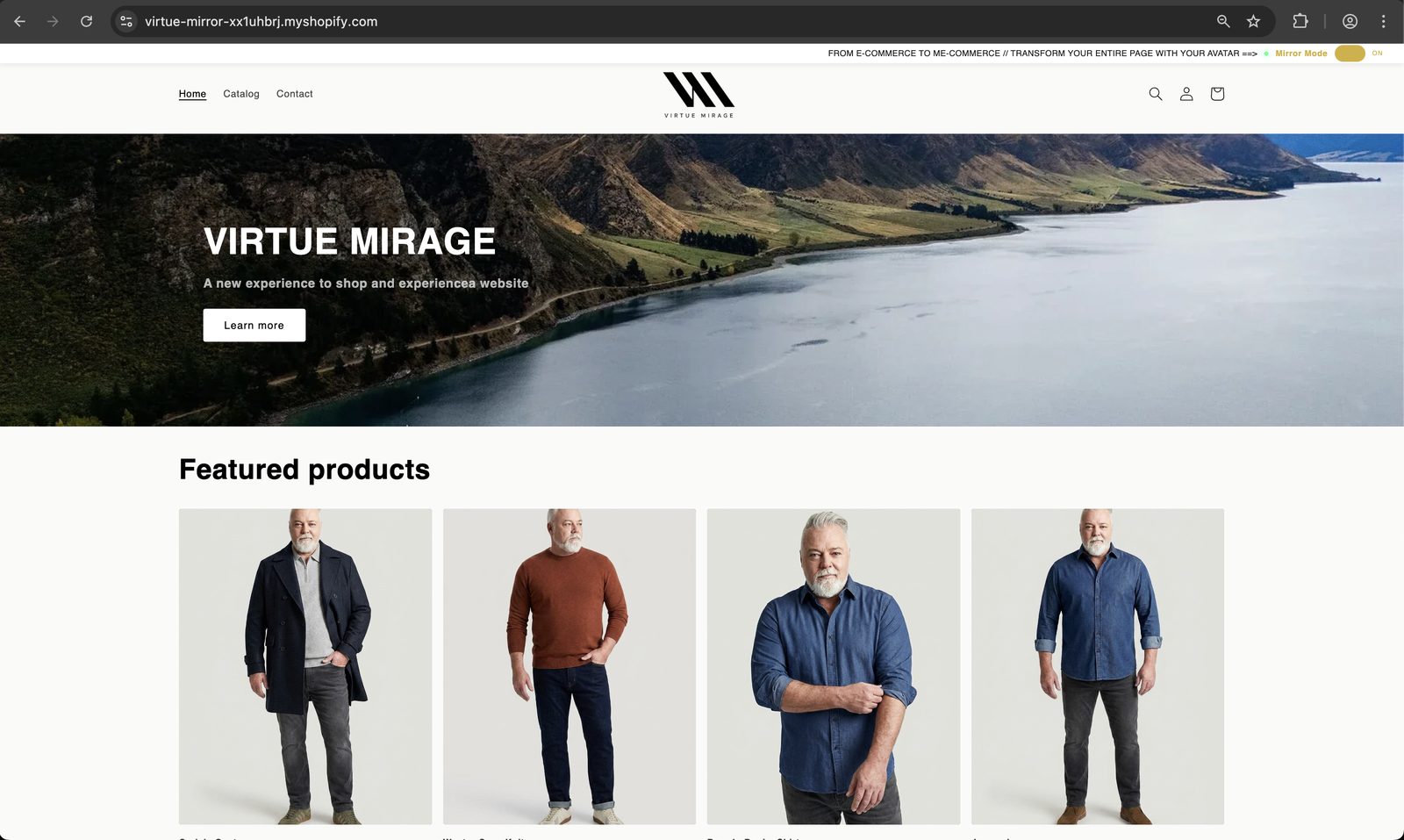 Virtue Mirage menswear storefront — personalised to the shopper