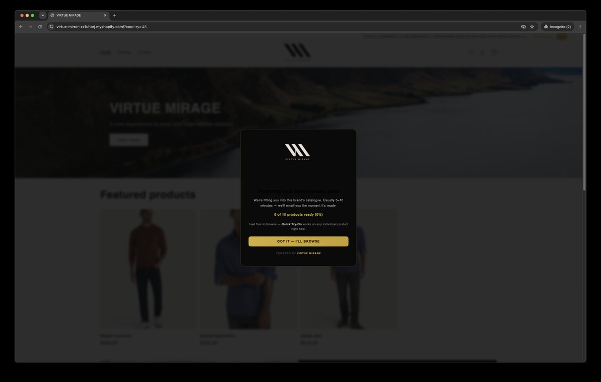 Avatar locked, store transforming, customer emailed when ready